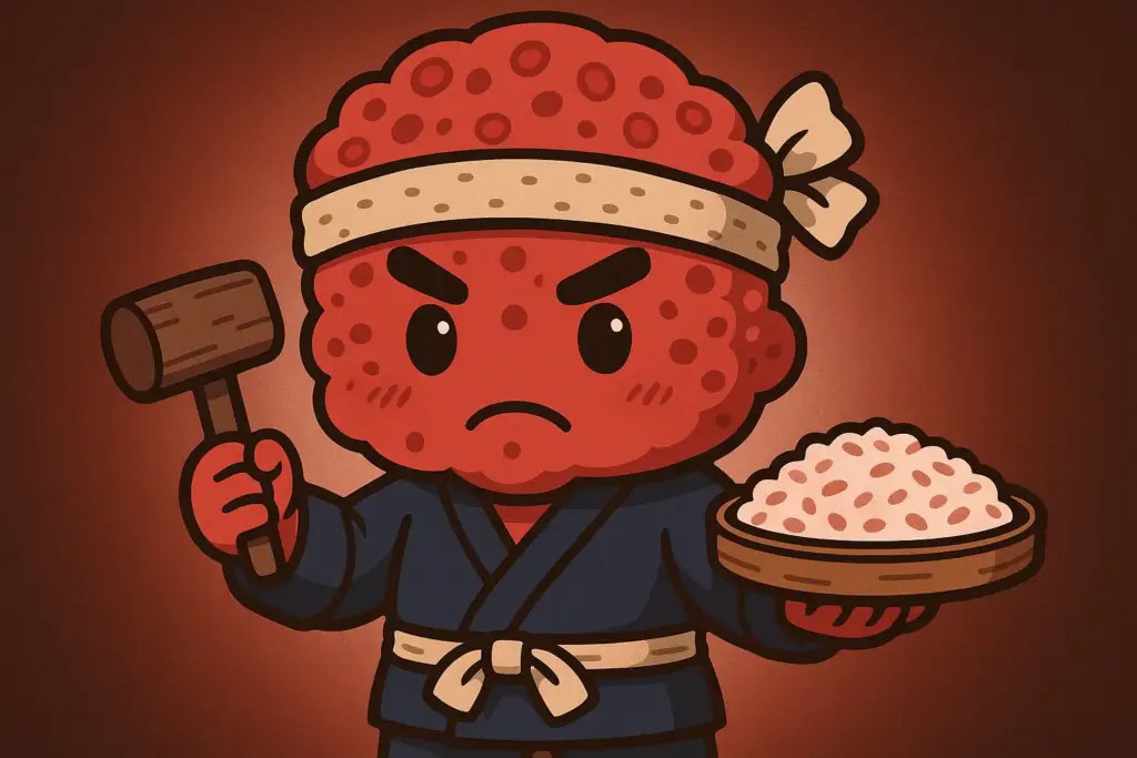 紅麹を職人気質のキャラクター風に擬人化した横長イラスト