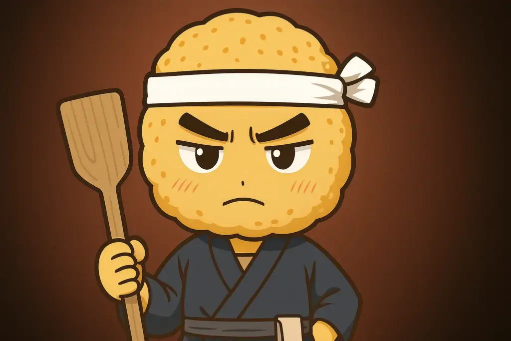 黄麹を職人気質のキャラクター風に描いた横長イラスト