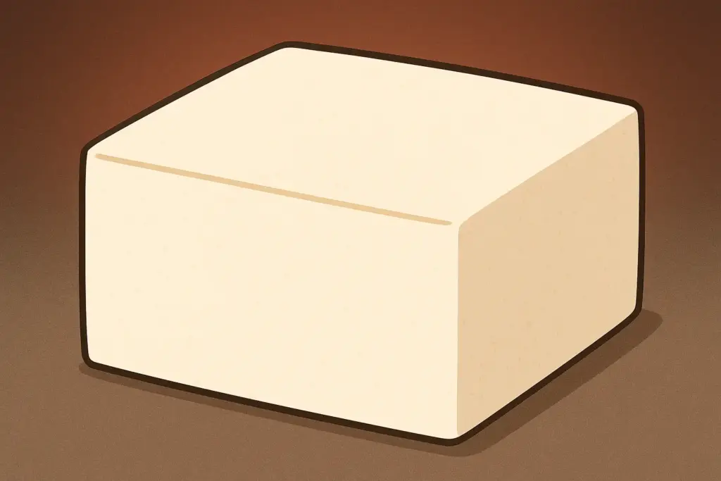 沖縄の島豆腐をシンプルに描いた横長イラスト。添付キャラと同じ画風で描かれた島豆腐の質感が分かる画像